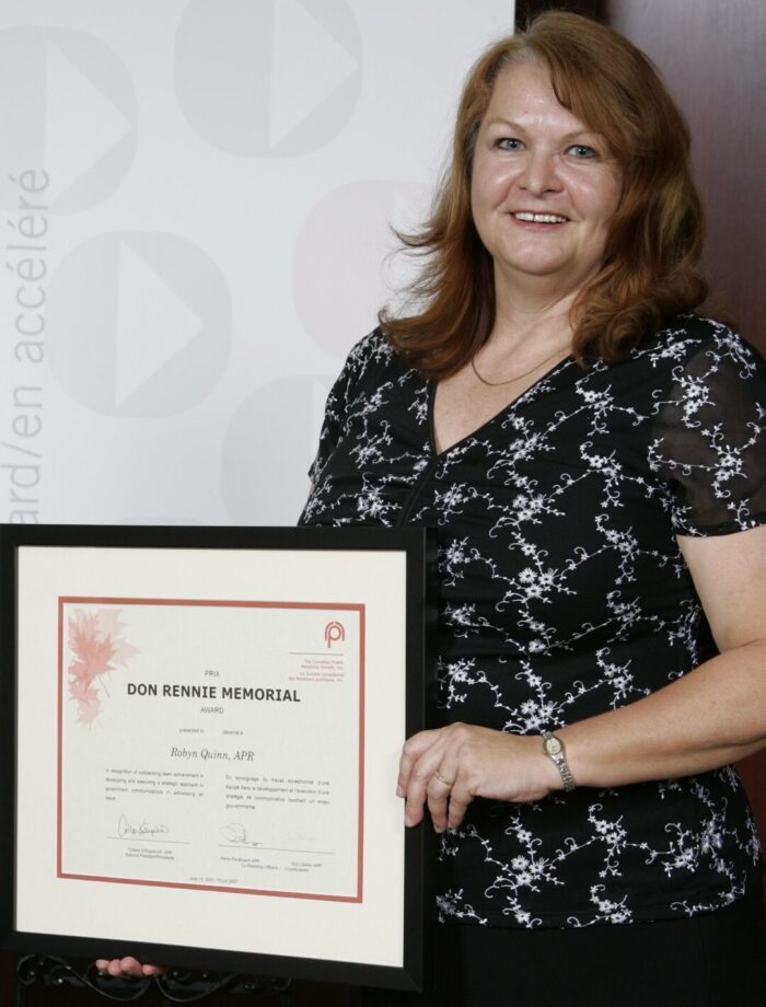 Robyn Quinn Recipient of the Canadian Public Relations Society Don Rennie Memorial Award